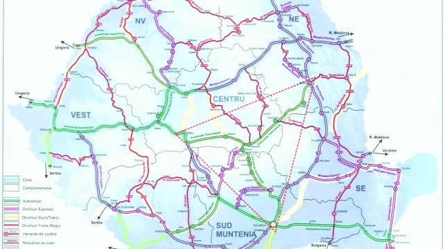 Aşa arată harta drumurilor care pleacă din Oltenia incluse în Masterplanul de Transport, ce vor fi finanţate din fonduri europene în perioada 2014-2030