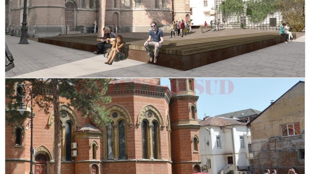 În fotografia de sus este proiectul de modernizare a Piaţetei „Sfântul Ilie“ din Craiova, declarat câştigător de arhitecţi renumiţi, dar neimplementat de primărie. În prezent, piaţeta arată ca în fotografia de jos, după propria concepţie a primăriei.