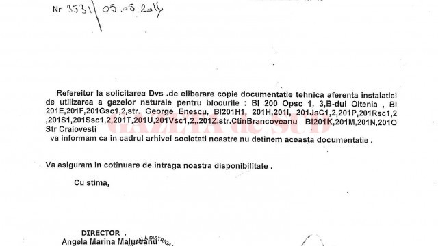Distrigaz spune că nu deține documentația tehnică a instalațiilor de gaze din blocuri