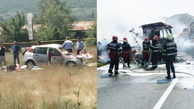 Două persoane și-au pierdut viața, iar două tiruri au ars în întregime în urma accidentului produs ieri pe DN 6