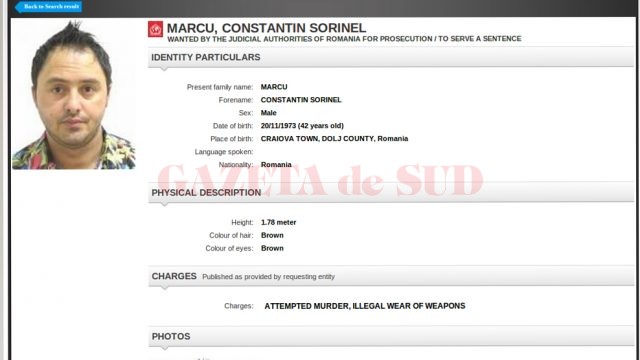 Sorinel Constantin Marcu a fost dat în urmărire internațională în baza mandatului de executare a pedepsei de opt ani și trei luni de închisoare (FOTO: interpol.int)