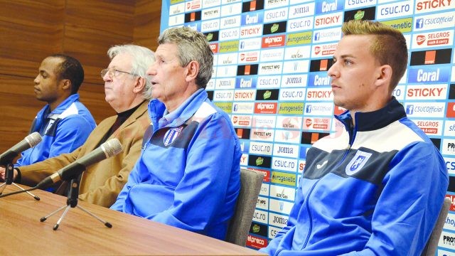 Madson (stânga), Marcel Popescu, Gigi Mulțescu și Nicușor Bancu au vorbit despre meciul special cu Dinamo, programat luni la Severin (Foto: Alexandru Vîrtosu)