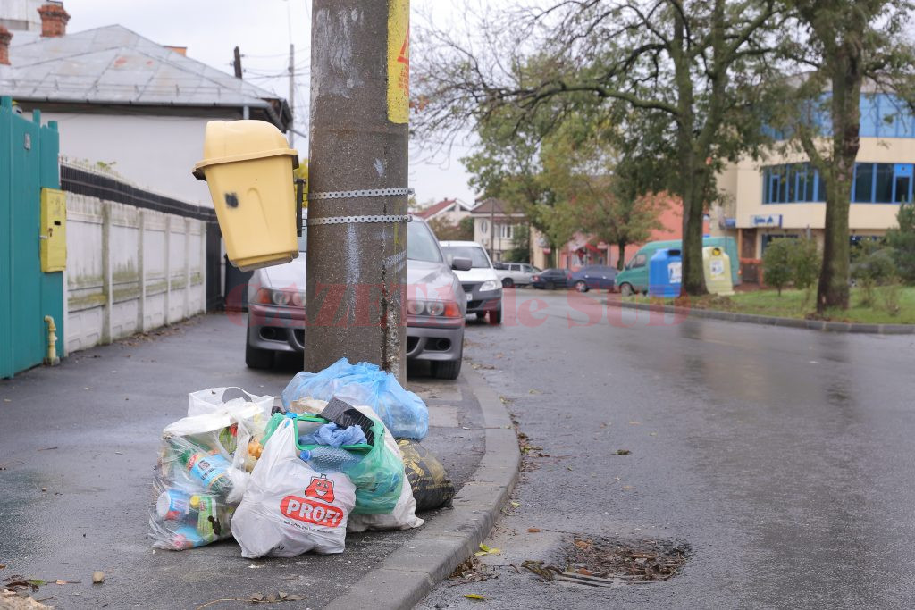 Gunoiul strâns selectiv zace la colț de stradă (Foto: Lucian Anghel)
