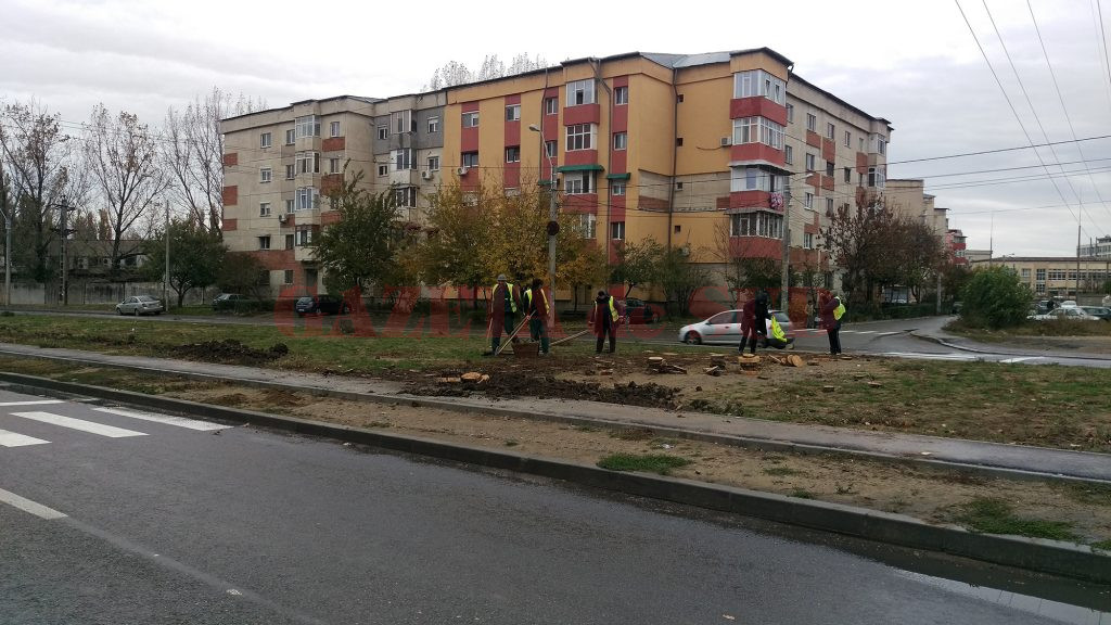 Traversarea improvizată a spațiului dintre sensurile de mers de pe Râului, amenajată la trecerea de pietoni de la intersecția cu strada Victor Papillian (Foto: Marian Apipie)