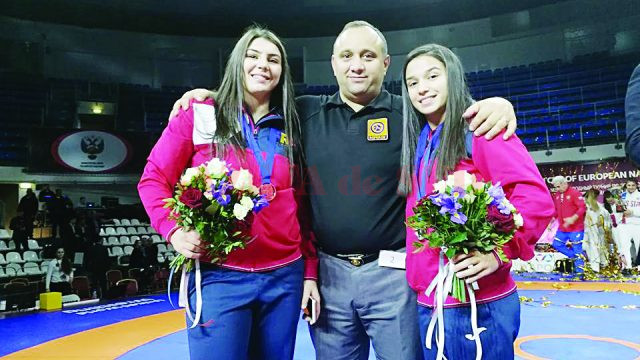 Alexandra Anghel, antrenorul Marius Cimpoeru și Ștefania Priceputu