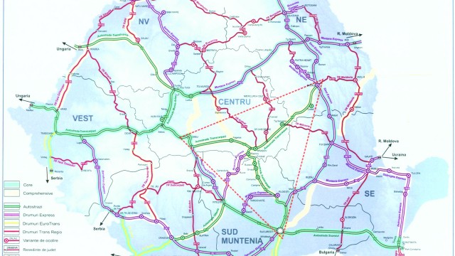 Aşa arată harta drumurilor care pleacă din Oltenia incluse în Masterplanul de Transport, ce vor fi finanţate  din fonduri europene în perioada 2014-2030