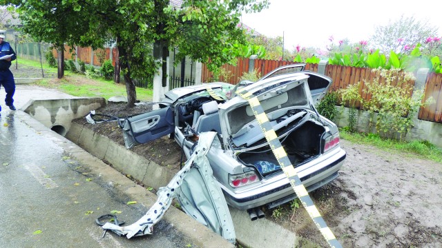 Șoferul a murit pe loc în urma impactului cu stâlpul de beton (Foto: IPJ Dolj)
