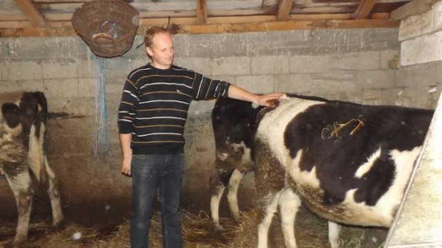 Sorin Tataru, tânăr fermier care a investit în creşterea animalelor şi nu are unde să vândă laptele (Foto: Oana Mitu)