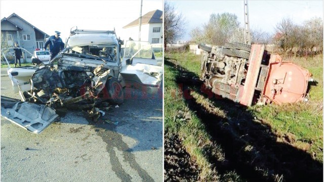 În urma impactului cu autoturismul, cisterna a fost răsturnată (Foto: Eugen Măruţă)