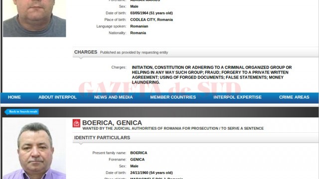 Berceanu și Boerică se află pe lista persoanelor urmărite prin Interpol (Foto: interpol.int)