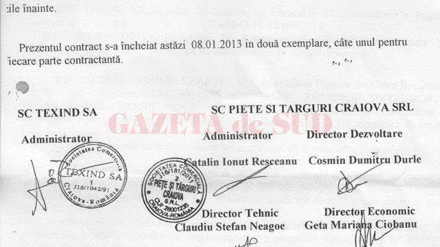 Contractul buclucaș pentru închirierea terenului pe care a fost amenajat  Târgul Municipal Zilnic a fost semnat și de fostul administrator, Cătălin Resceanu,  dar și de actualul, Claudiu Neagoe