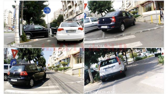 Fotografiile făcute de un cititor al GdS arată că șoferii parchează, de obicei, pe pistele pentru bicicliști amenajate pe Calea Bucureşti (Foto: Un cititor GdS)