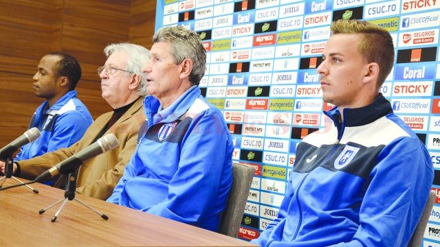 Madson (stânga), Marcel Popescu, Gigi Mulțescu  și Nicușor Bancu au vorbit despre meciul special cu Dinamo, programat luni la Severin (Foto: Alexandru Vîrtosu)