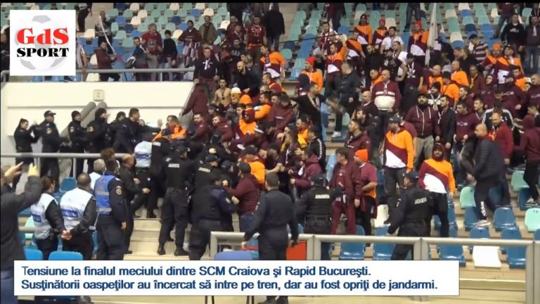 VIDEO / Tensiune în Bănie. Suporterii Rapidului, în conflict cu jandarmii