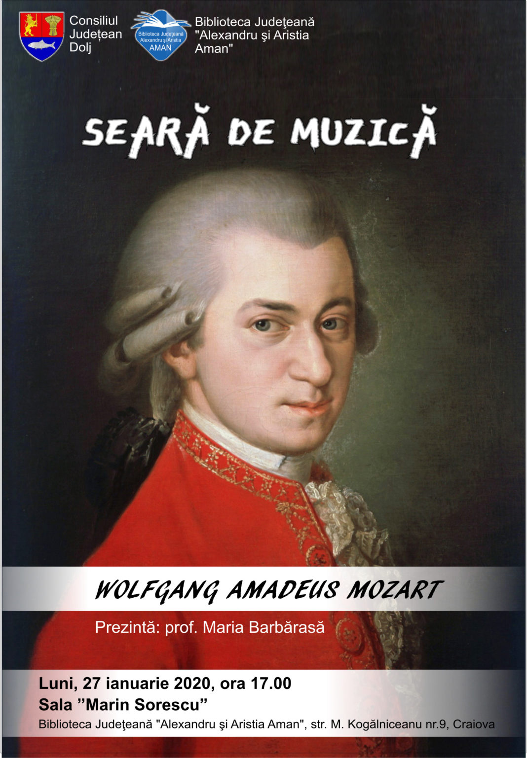 Seară de muzică Wolfgang Amadeus Mozart la 