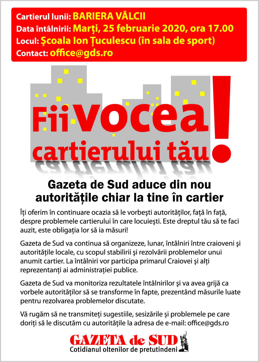 Proiectul „Fii vocea cartierului tău“ ajunge în Bariera Vâlcii