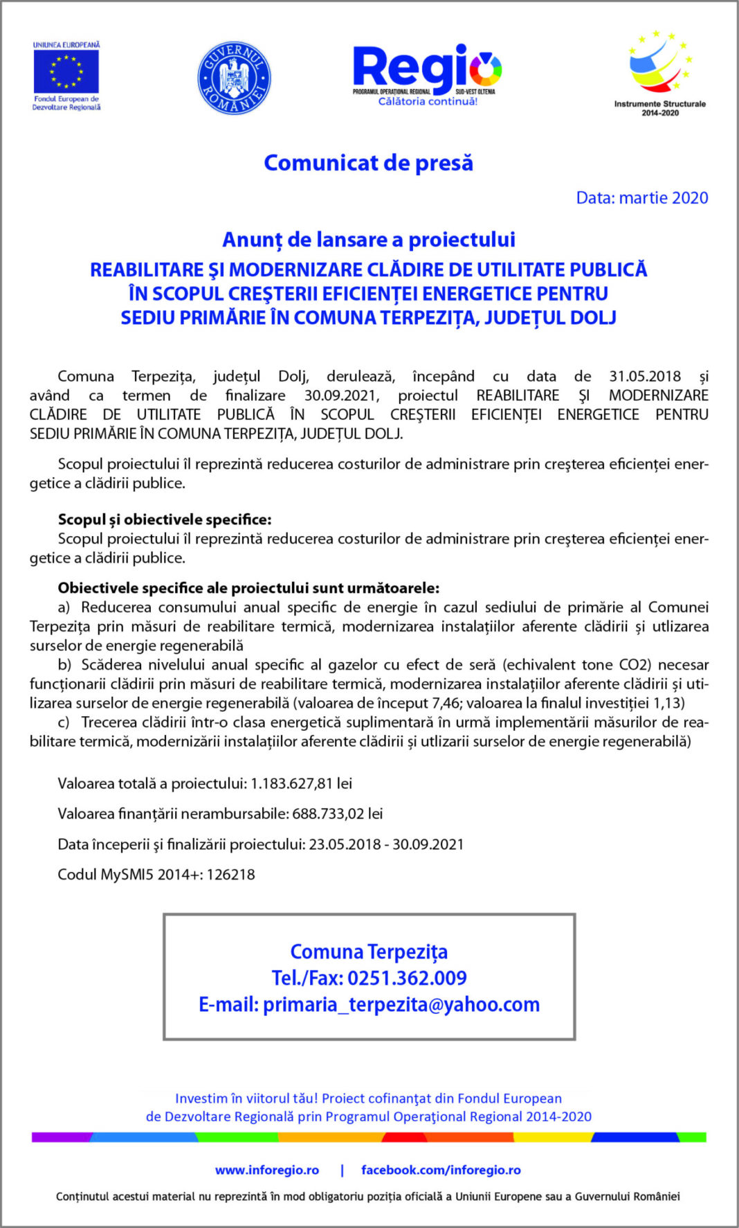 Lansarea proiectului: Reabilitare şi modernizare sediu Primărie Terpeziţa