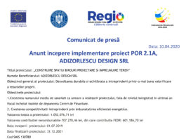 Anunt incepere implementare proiect POR 2.1A, ADIZORLESCU DESIGN SRL