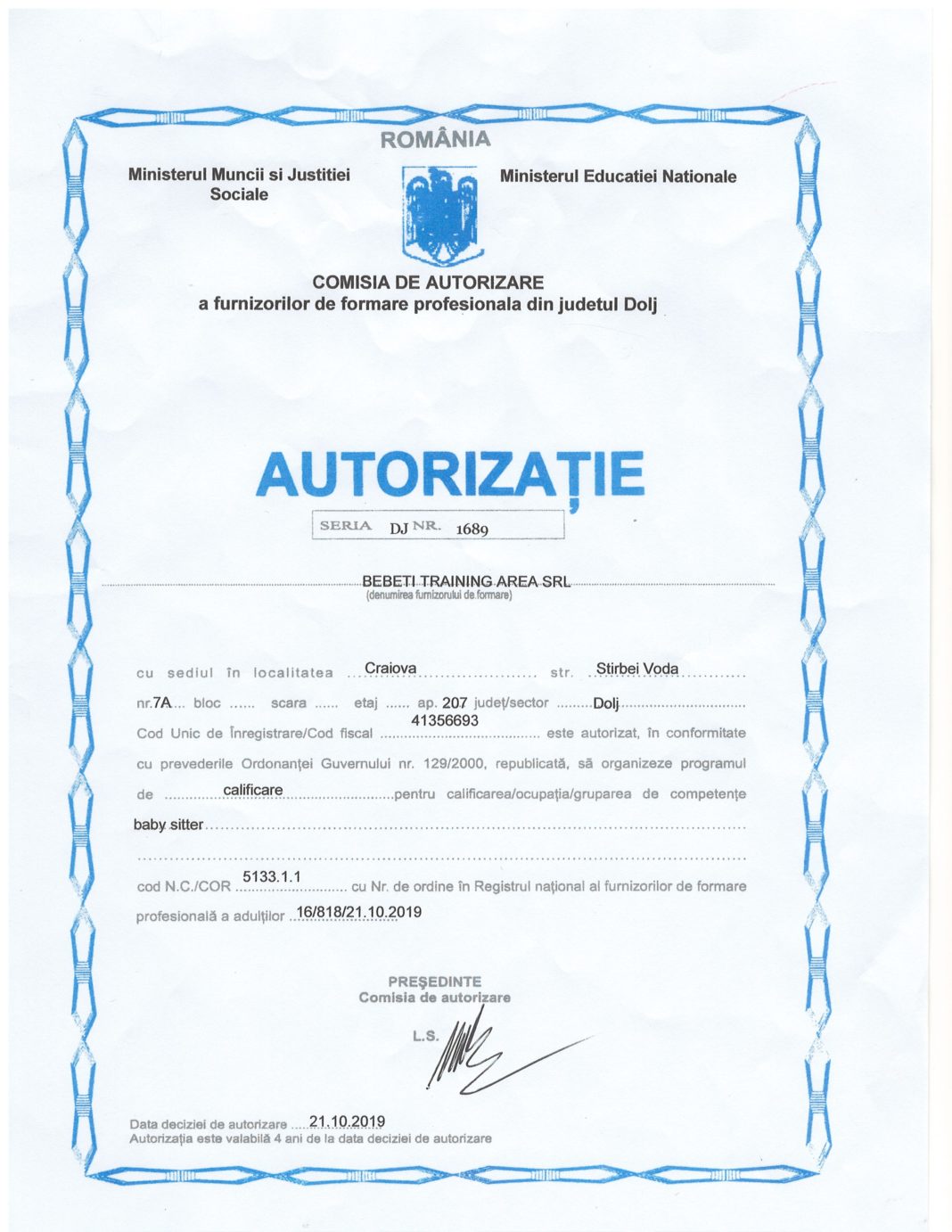 autorizatie Autorizatie Agenția Bebeti