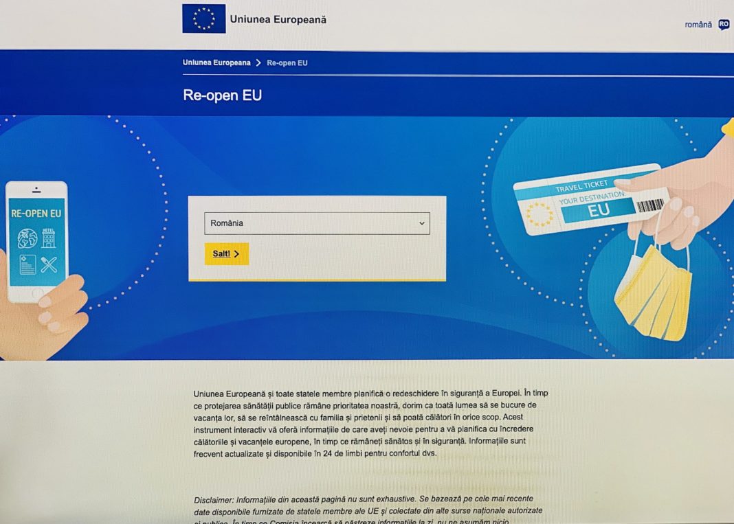 Platformă web intitulată „Re-open EU”, dedicată sprijinirii reluării în siguranță a călătoriilor și a turismului în întreaga Europă
