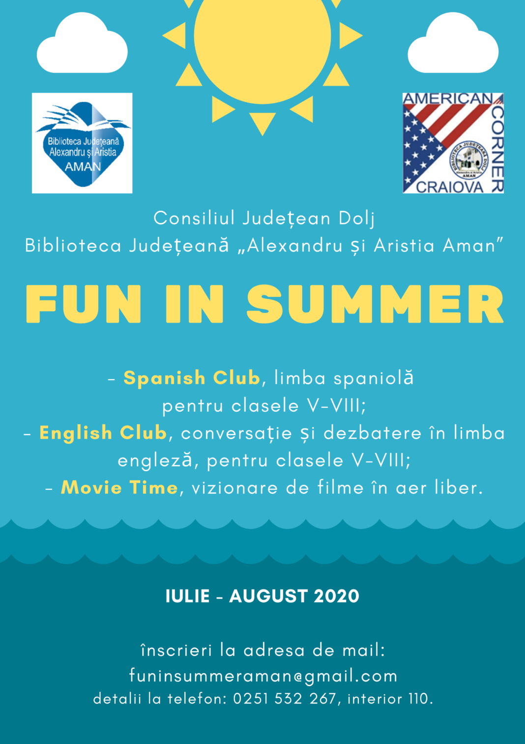 Biblioteca Aman organizează, în perioada 3 iulie - 28 august 2020, o nouă ediție a proiectului educațional „Fun in Summer”
