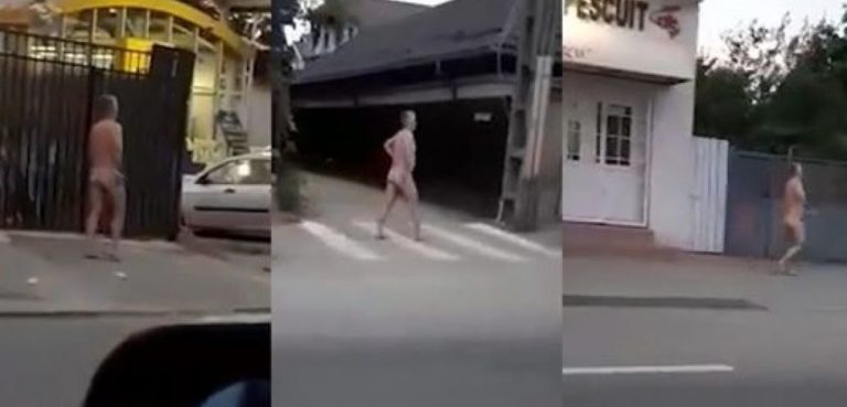 VIDEO. Un craiovean aleargă gol pușcă pe stradă