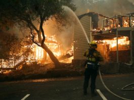 Pompierii luptă cu flăcările în stațiunea Meadowood din Napa Valley (Foto: Jim Wilson - The New York Times)