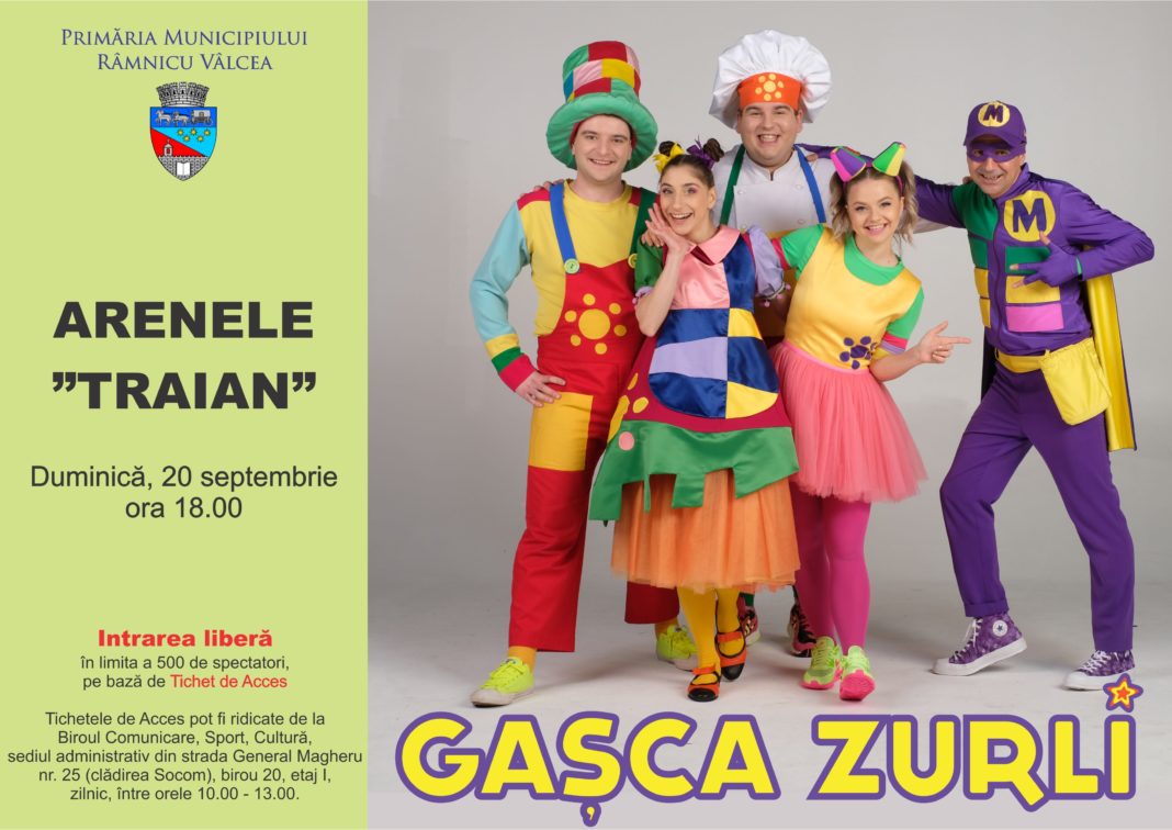 afis Gasca Zurli Primăria Râmnicu Vâlcea face un frumos cadou celor mici şi aduce duminică de la ora 18.00, la Arenele ”Traian” Gaşca Zurli.