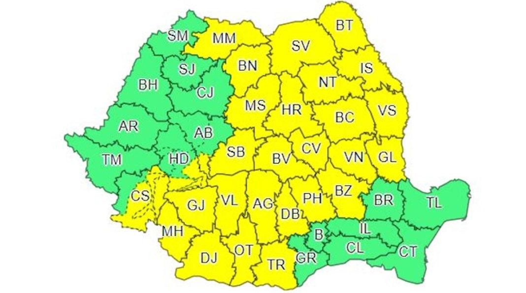 Cod galben de instabilitate atmosferică în mai multe județe ale țării