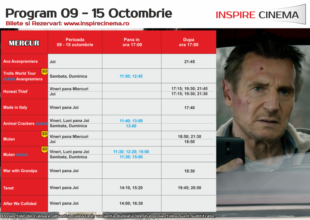 Program Inspire Cinema Craiova Mercur 09 – 15 Octombrie