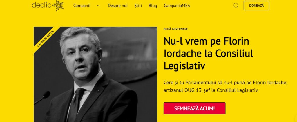 Comunitatea Declic cere parlamentarilor să nu îl voteze pe Florin Iordache preşedinte al Consiliului Legislativ
