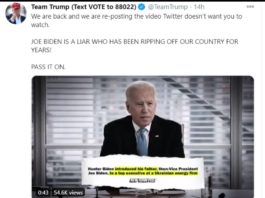Un videoclip postat despre fiul candidatului democrat la preşedinţie, Joe Biden, a încălcat regulile reţelei de socializare.