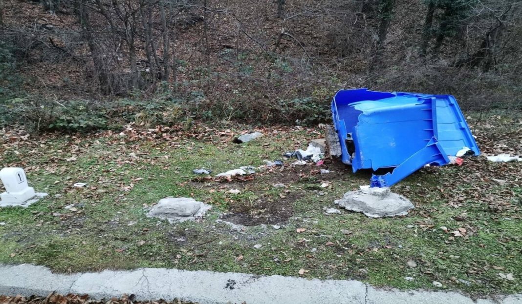 Gorj: Pubelă de gunoi, distrusă în Defileul Jiului
