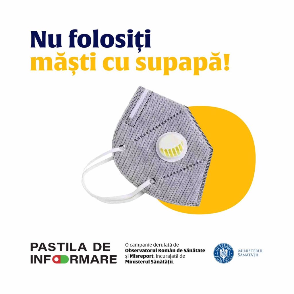 MS: Măștile cu supapă nu sunt eficiente împotriva coronavirusului