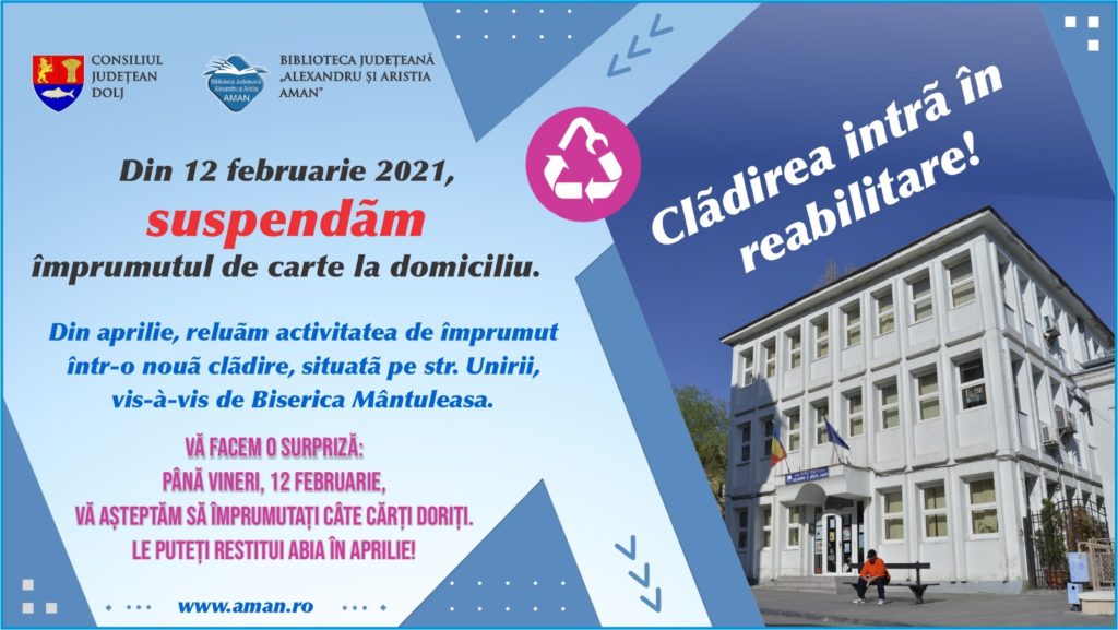Craiova: Biblioteca „Aman” întrerupe împrumutul de carte la domiciliu