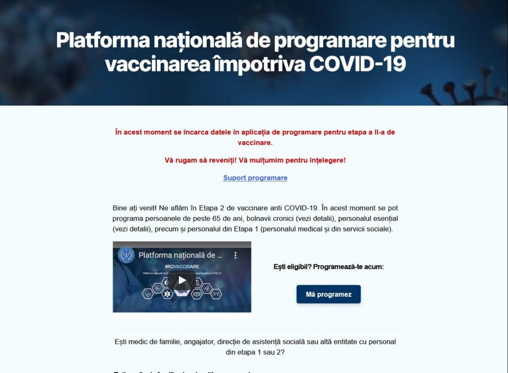 Platforma de vaccinare s-a blocat
