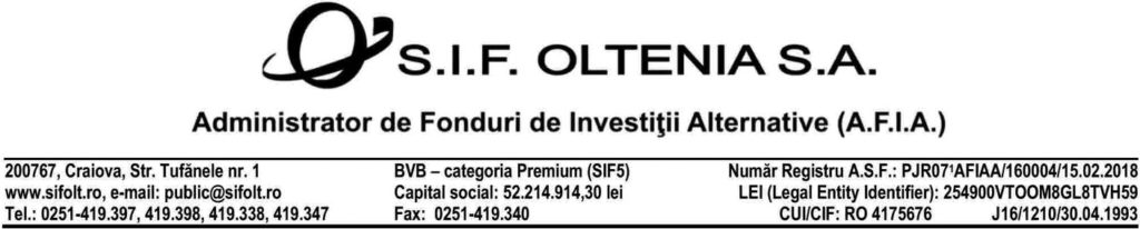 Completare calendar de comunicare financiară al S.I.F. Oltenia S.A. pentru anul 2021