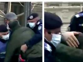 VIDEO: Un bărbat a fost săltat de jandarmi la manifestarea anti-restricții de la Universitate