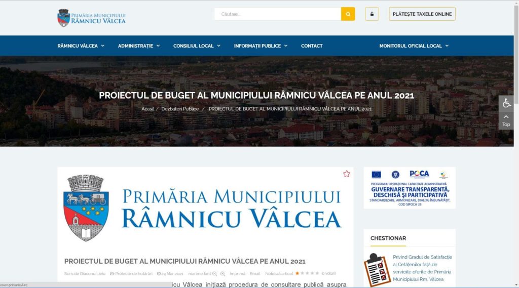 Râmnicu Vâlcea: Dezbatere publică proiectul de buget local