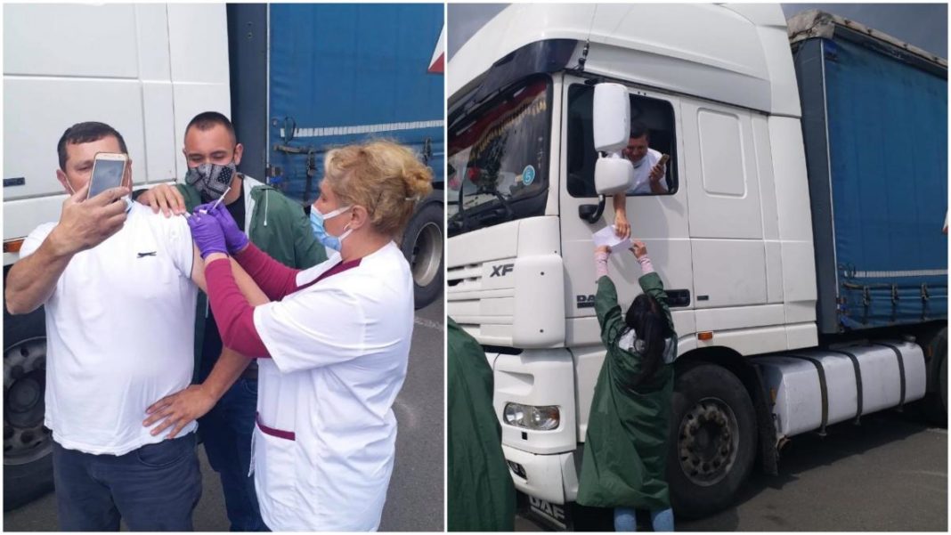 Un șofer s-a dus cu TIR-ul să se vaccineze anti-COVID