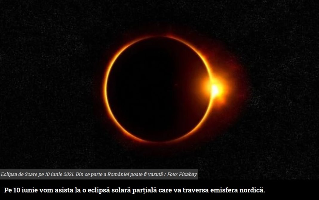 O eclipsă parţială de Soare, cu acoperire foarte mică a discului solar, se va produce pe 10 iunie