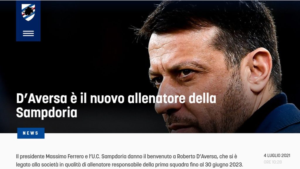 Antrenorul Roberto D’Aversa a trecut de la Parma, la Sampdoria