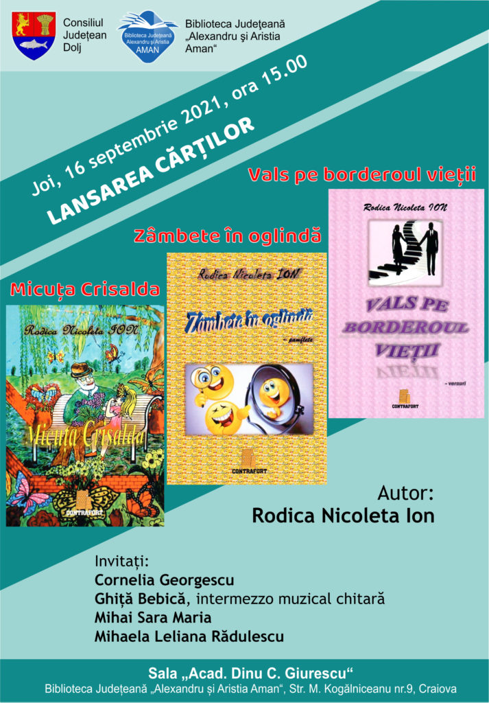 Lansarea volumelor „Zâmbete în oglindă”, „Vals pe borderoul vieții” și „Micuța Crisalda”