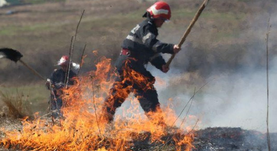 Gorj: Pompierii intervin la trei incendii de vegetație uscată