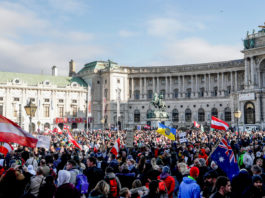 Protest împotriva reintroducerii lockdown-ului şi a vaccinării obligatorii, la Viena