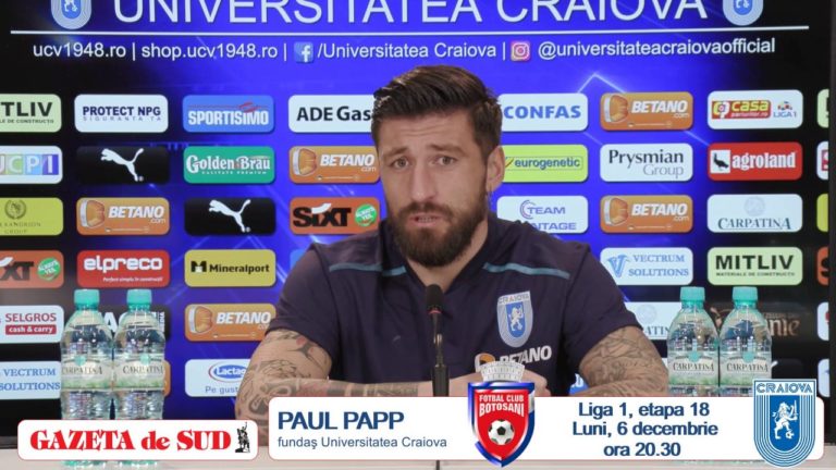 FC Botoşani – „U“ Craiova / Paul Papp: „Trebuie să jucăm cu cap şi să câştigăm“ (VIDEO)