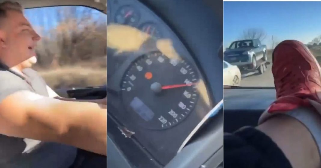 Şoferul era în maşină împreună cu un prieten, care filma amuzat cursa periculoasă