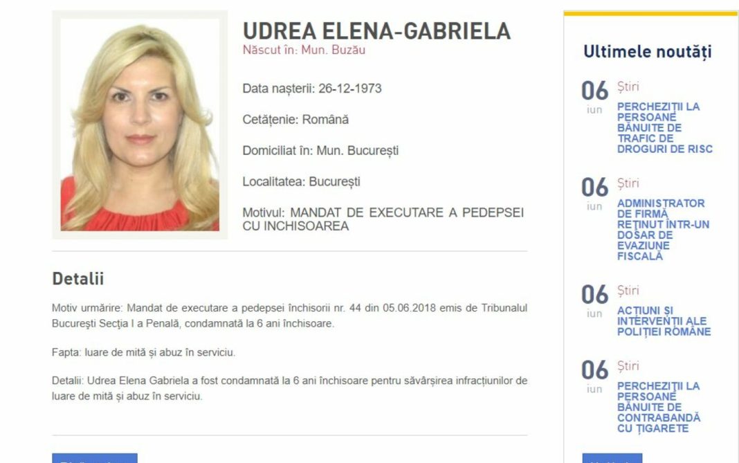 Elena Udrea, dată în urmărire de Poliția Română
