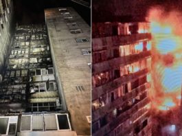 Fațada unui bloc de zece etaje din sectorul 5 al Capitalei a ars ca o torță