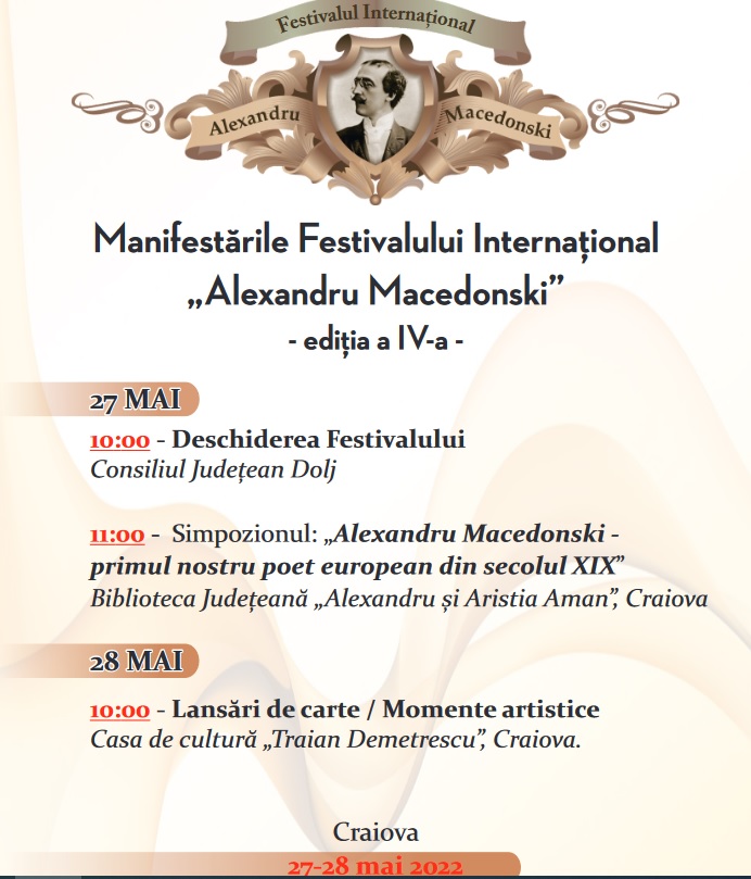 La cea de-a IV-a ediţie a Festivalului Internaţional „Alexandru Macedonski” sunt invitaţi scriitori de prestigiu din ţară, Italia şi Franţa